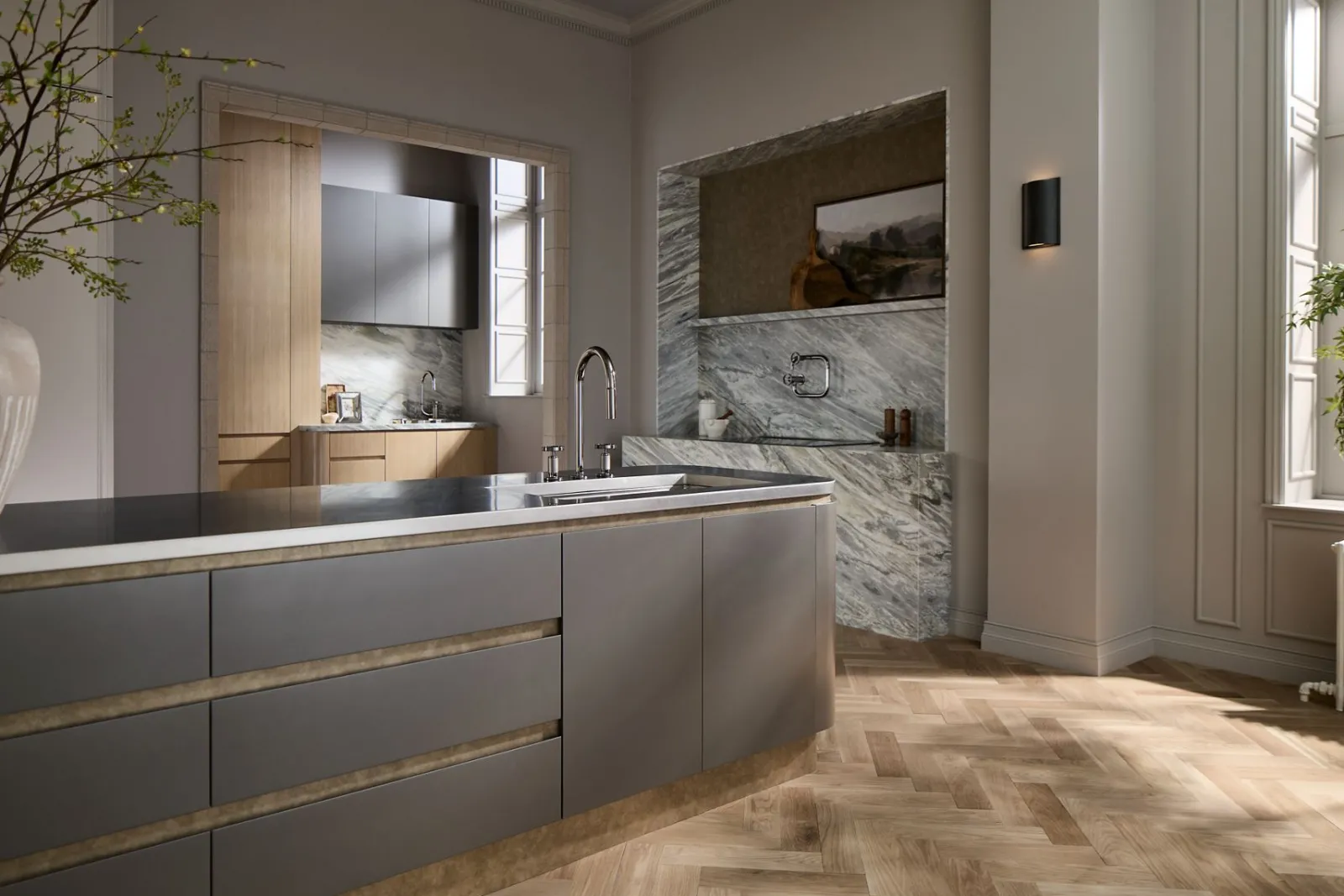 Touchless pull-down kitchen sink faucet with two-function sprayhead^Kohler