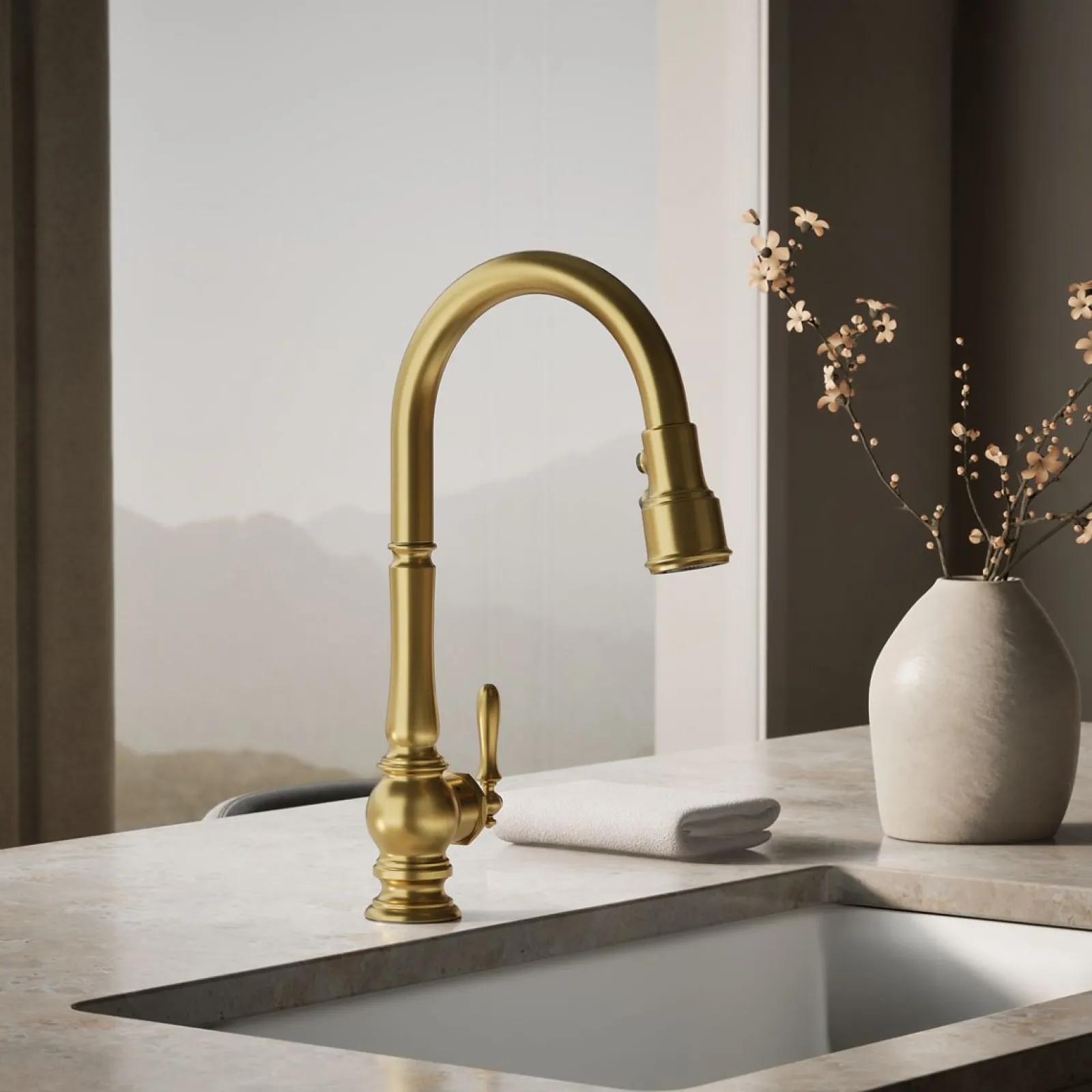 Touchless pull-down kitchen sink faucet with three-function sprayhead^Kohler