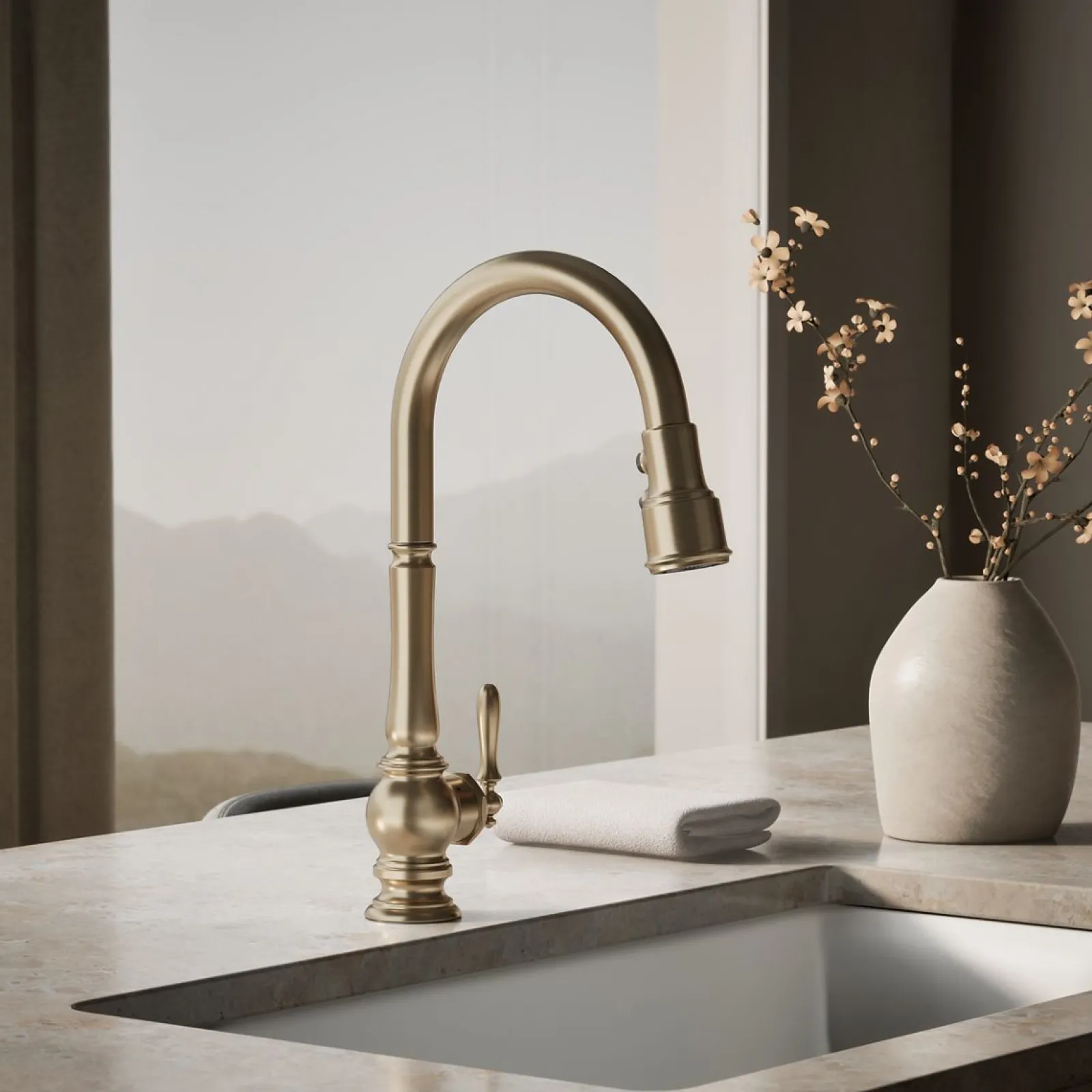 Touchless pull-down kitchen sink faucet with three-function sprayhead^Kohler