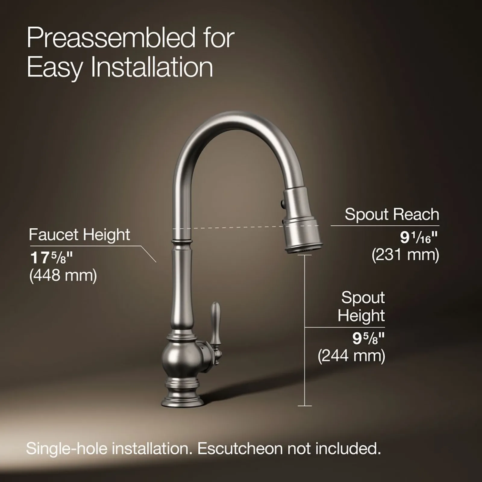 Touchless pull-down kitchen sink faucet with three-function sprayhead^Kohler