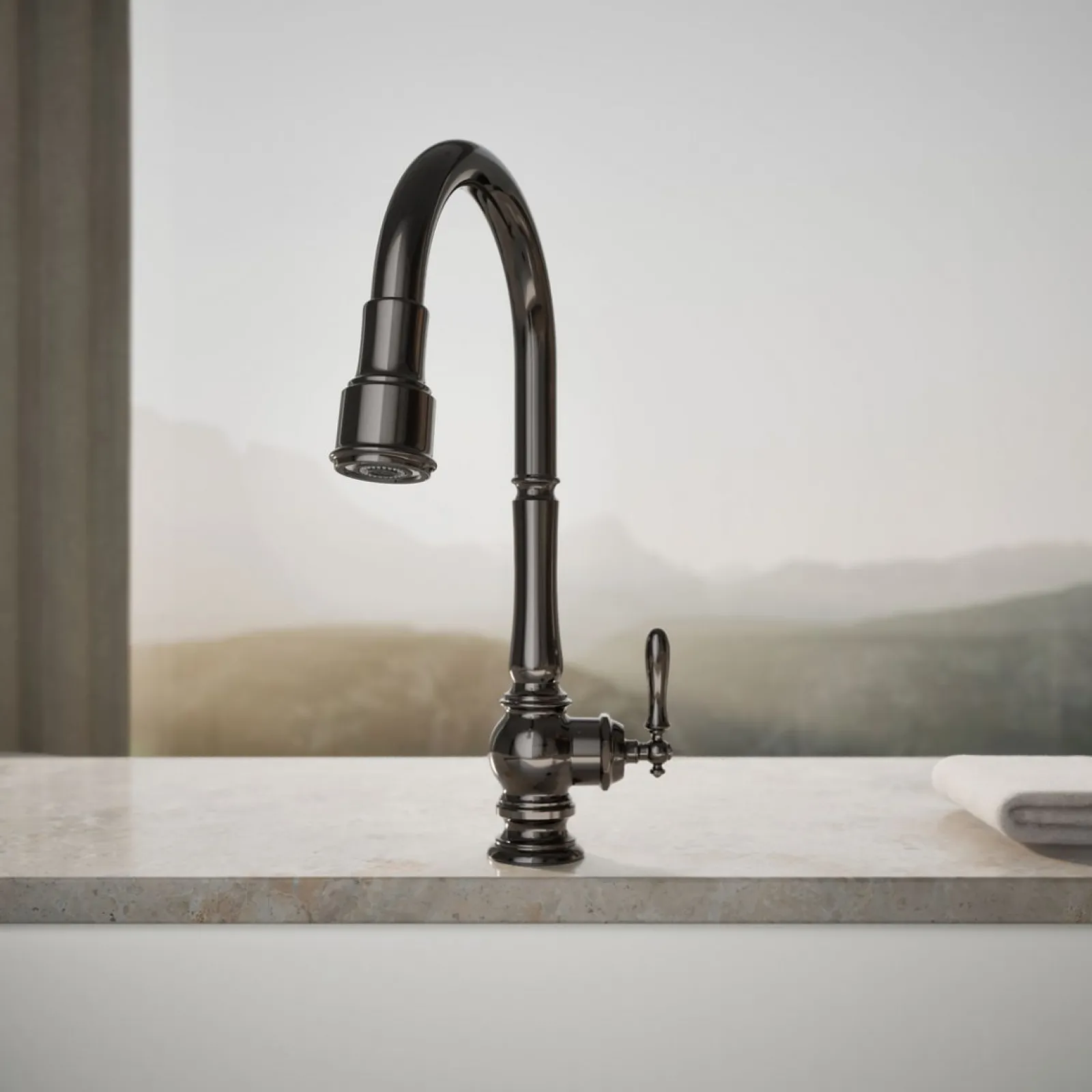 Touchless pull-down kitchen sink faucet with three-function sprayhead^Kohler
