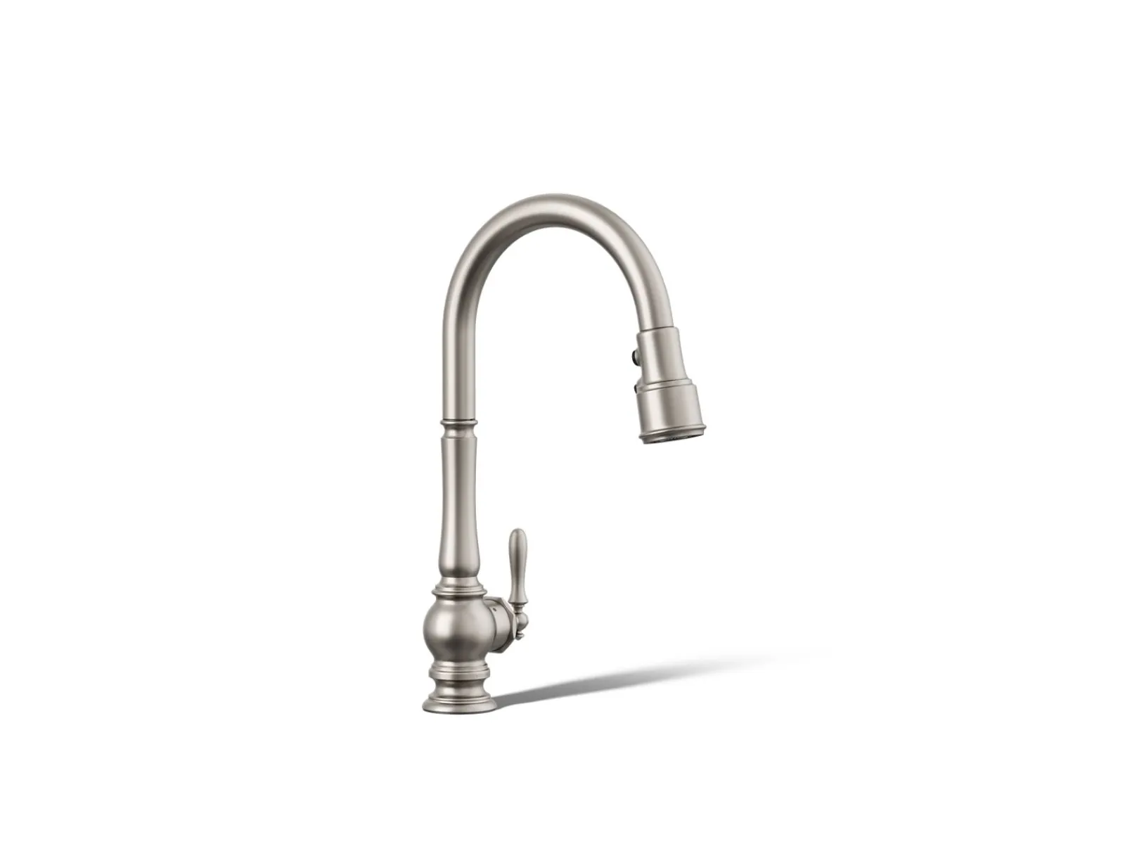 Touchless pull-down kitchen sink faucet with three-function sprayhead^Kohler