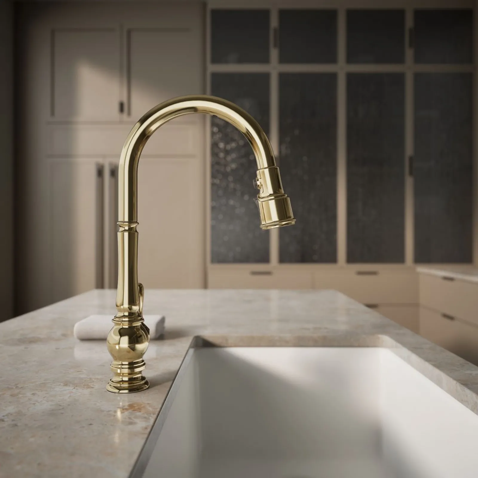 Touchless pull-down kitchen sink faucet with three-function sprayhead^Kohler