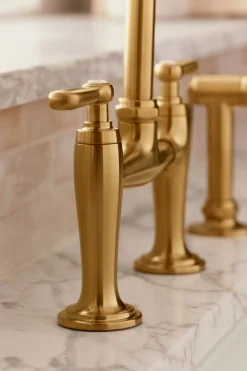 Two-hole bridge kitchen sink faucet with side sprayer^Kohler Discount