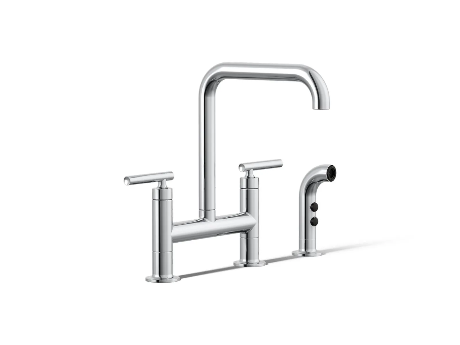 Two-hole bridge kitchen sink faucet with side sprayer^Kohler Hot