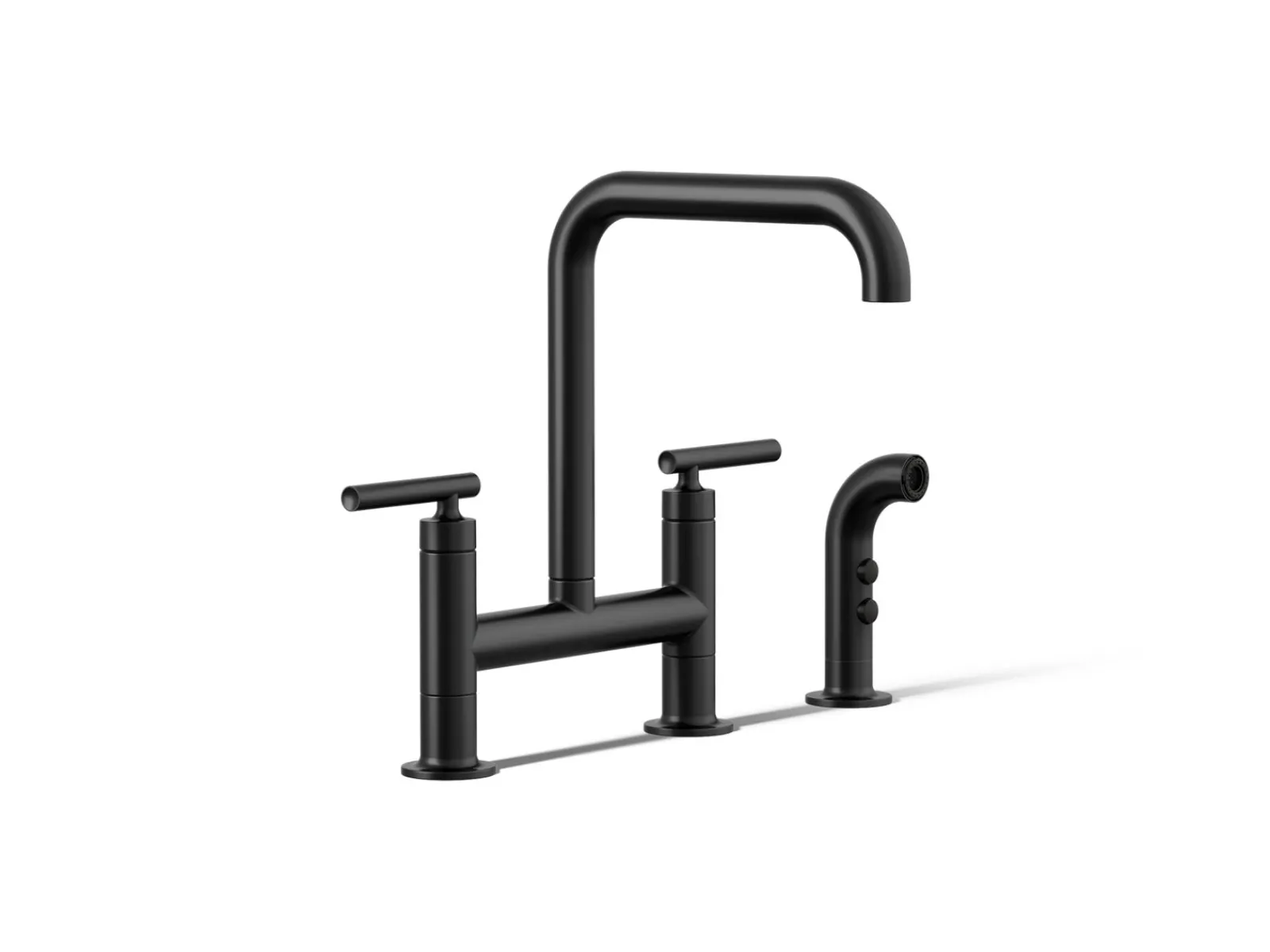 Two-hole bridge kitchen sink faucet with side sprayer^Kohler Hot