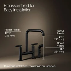 Two-hole bridge kitchen sink faucet with side sprayer^Kohler Hot