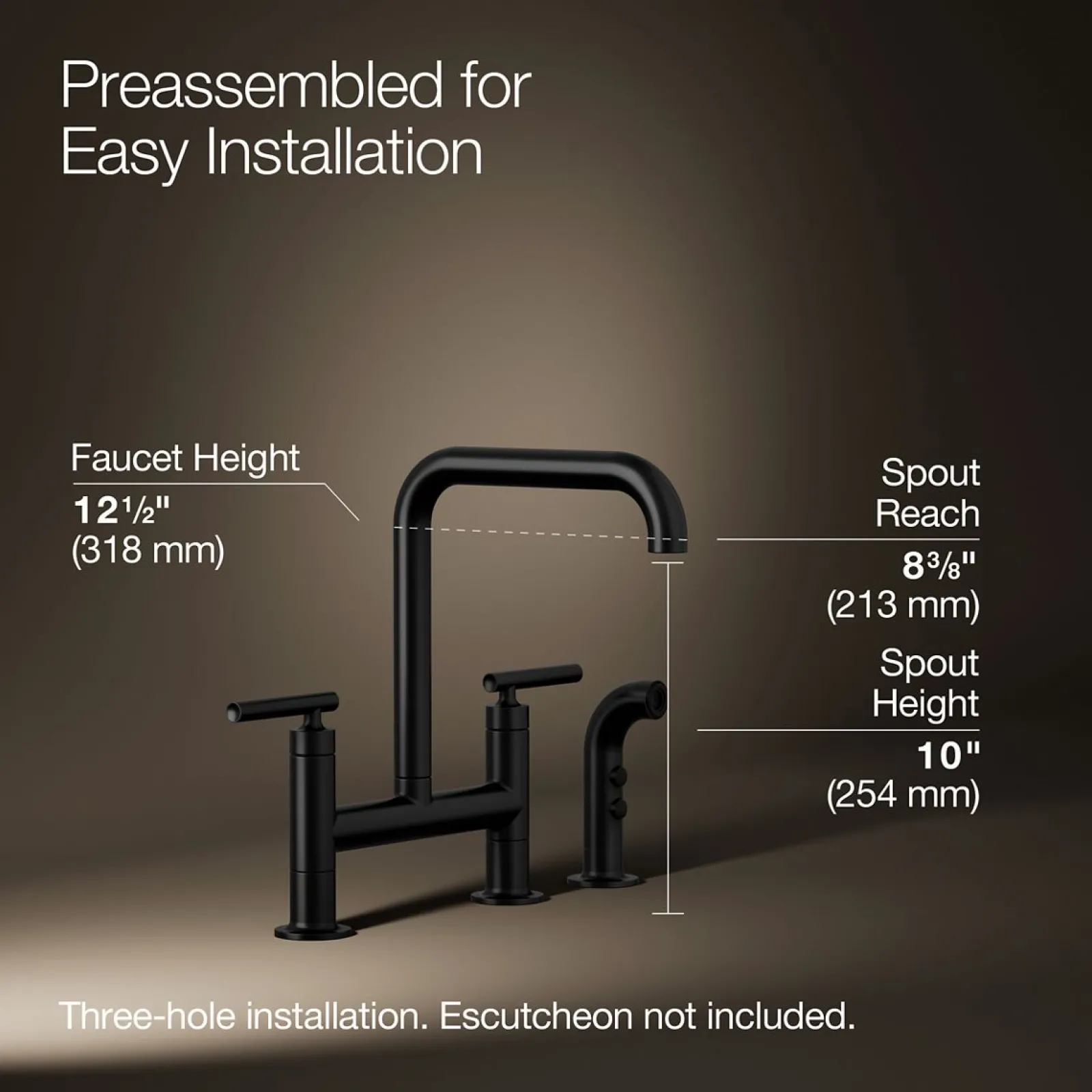 Two-hole bridge kitchen sink faucet with side sprayer^Kohler Hot