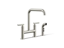 Two-hole bridge kitchen sink faucet with side sprayer^Kohler Hot