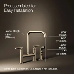 Two-hole bridge kitchen sink faucet with side sprayer^Kohler Hot