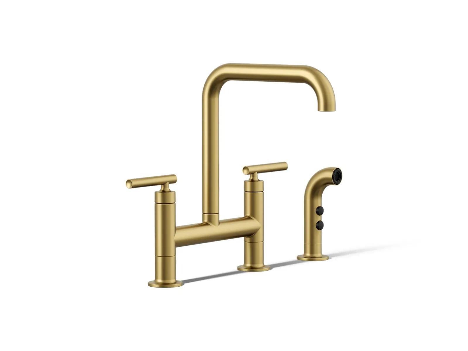 Two-hole bridge kitchen sink faucet with side sprayer^Kohler Hot