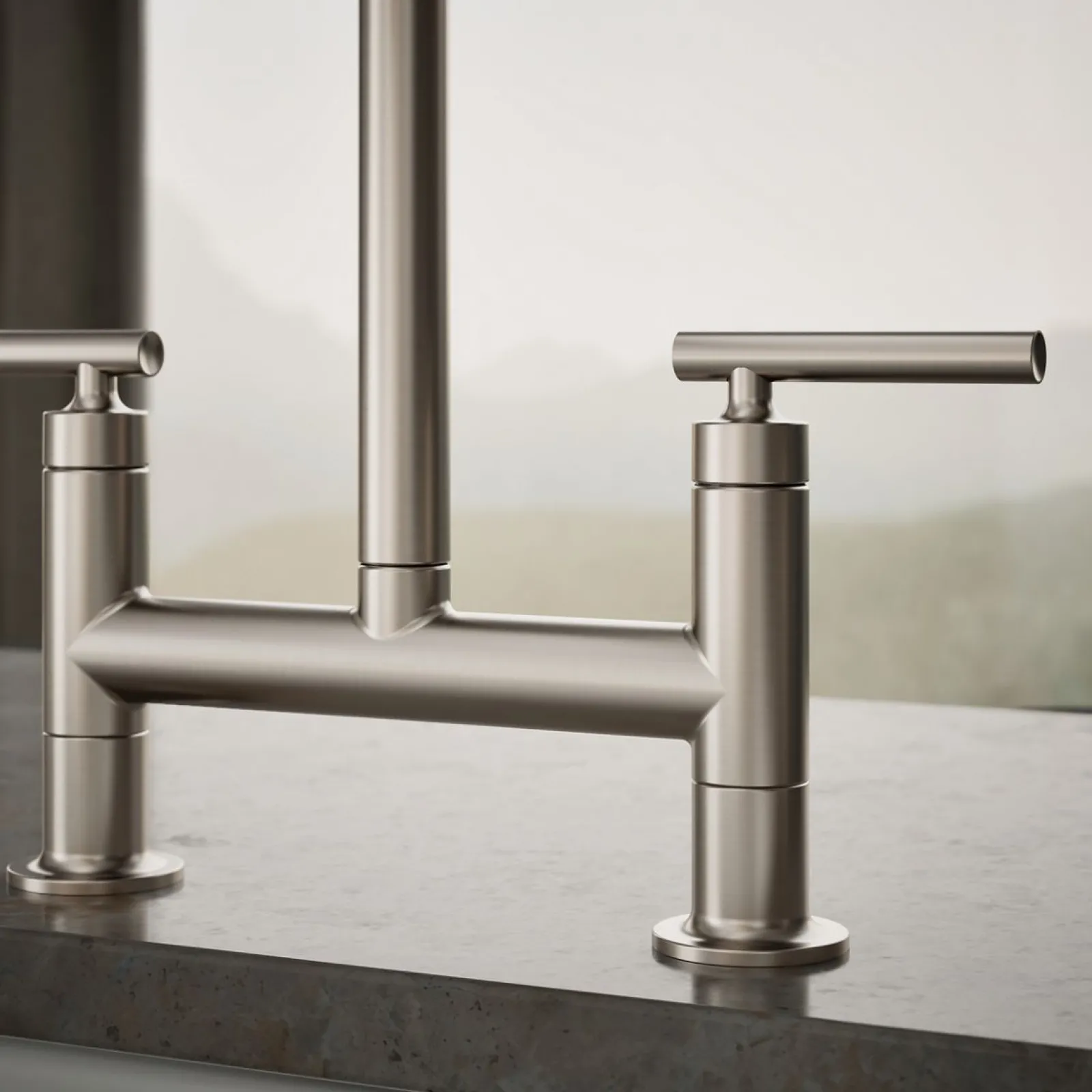Two-hole bridge kitchen sink faucet with side sprayer^Kohler Hot