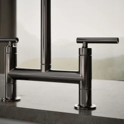 Two-hole bridge kitchen sink faucet with side sprayer^Kohler Hot