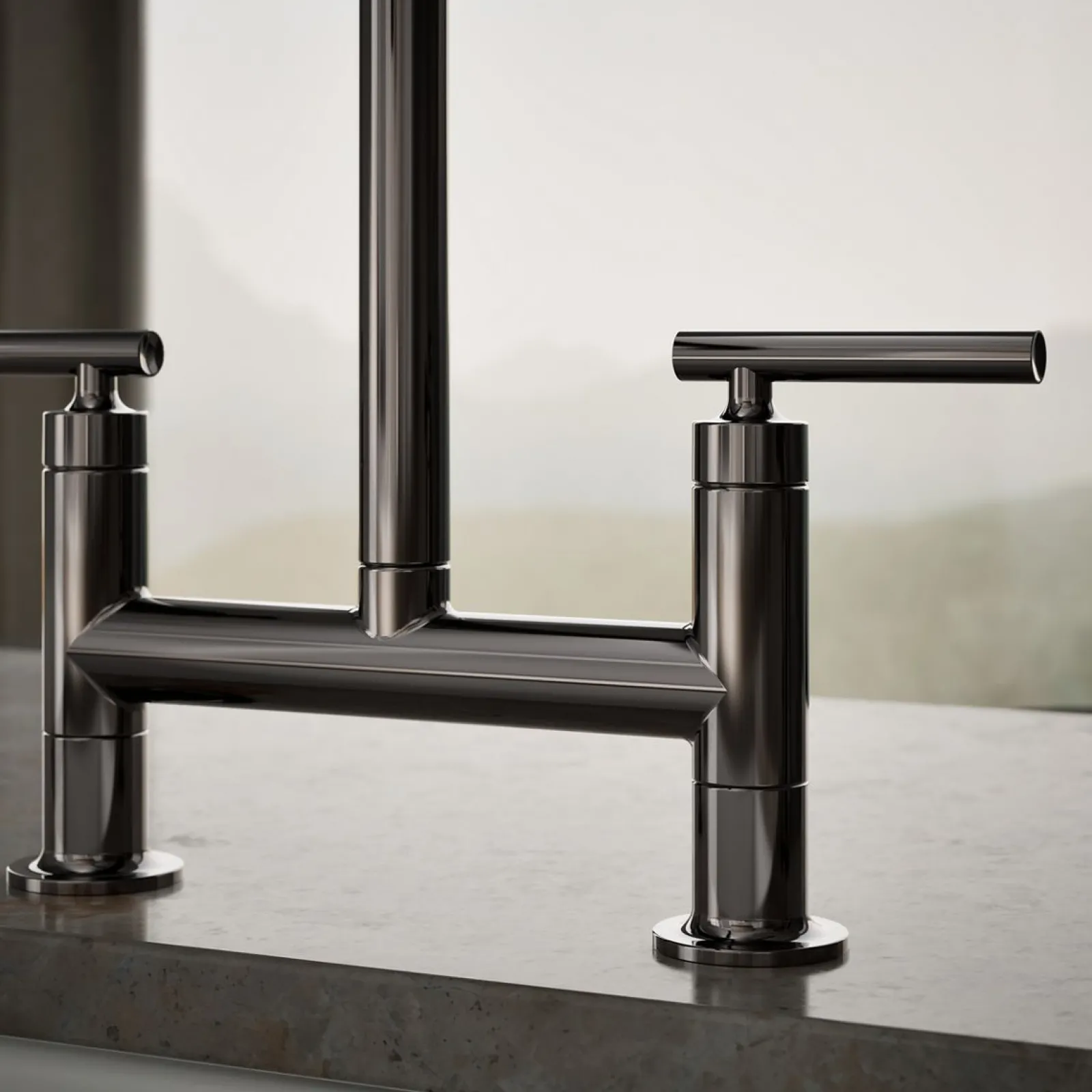 Two-hole bridge kitchen sink faucet with side sprayer^Kohler Hot