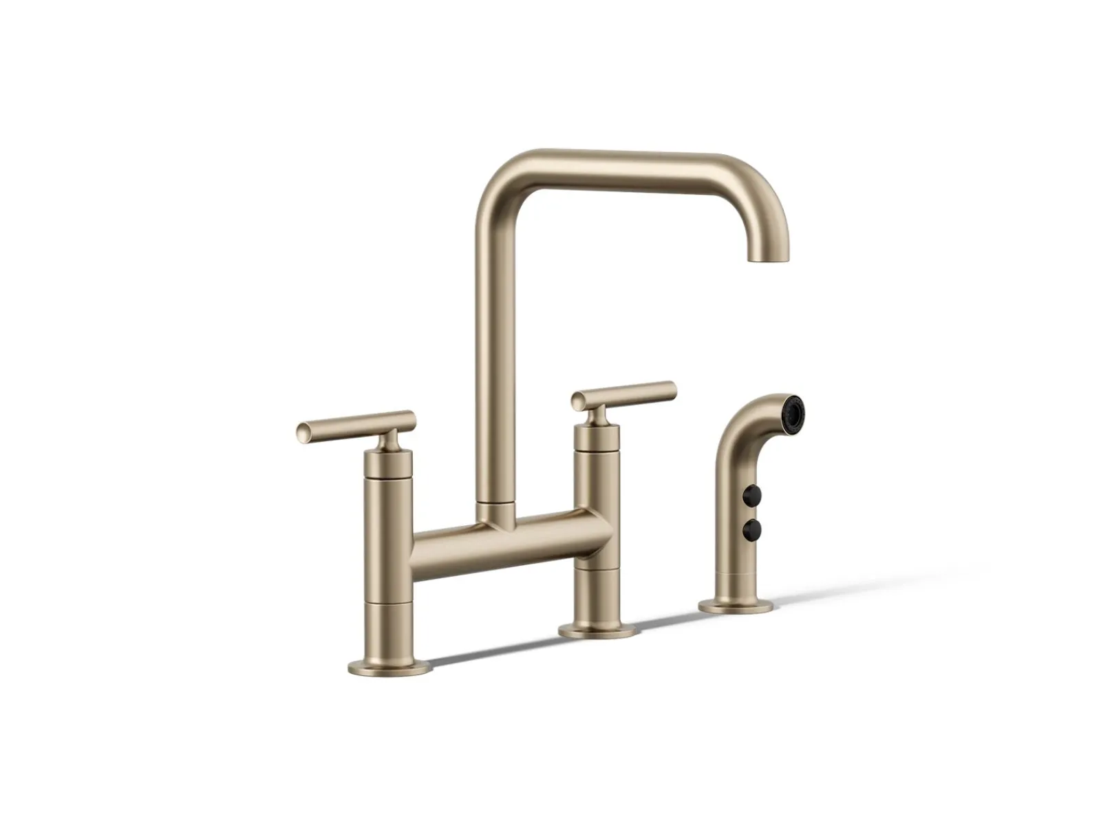 Two-hole bridge kitchen sink faucet with side sprayer^Kohler Hot