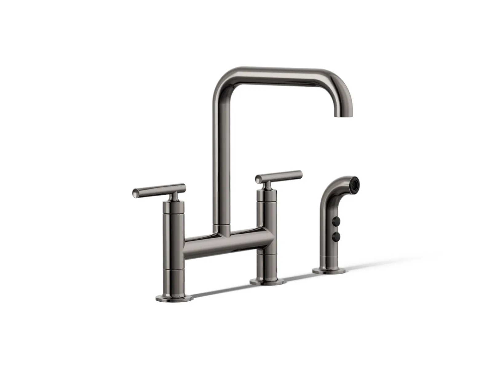 Two-hole bridge kitchen sink faucet with side sprayer^Kohler Hot