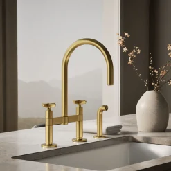 Two-hole bridge kitchen sink faucet with side sprayer^Kohler Discount