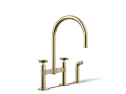 Two-hole bridge kitchen sink faucet with side sprayer^Kohler Discount