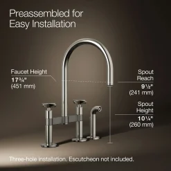 Two-hole bridge kitchen sink faucet with side sprayer^Kohler Discount