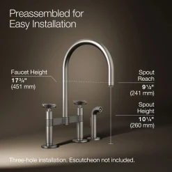 Two-hole bridge kitchen sink faucet with side sprayer^Kohler Discount