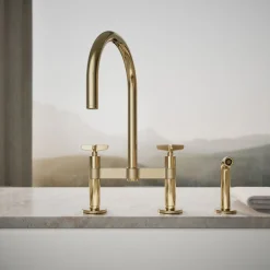 Two-hole bridge kitchen sink faucet with side sprayer^Kohler Discount