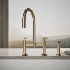 Two-hole bridge kitchen sink faucet with side sprayer^Kohler Discount