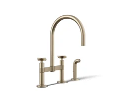 Two-hole bridge kitchen sink faucet with side sprayer^Kohler Discount