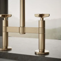 Two-hole bridge kitchen sink faucet with side sprayer^Kohler Discount