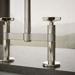 Two-hole bridge kitchen sink faucet with side sprayer^Kohler Discount