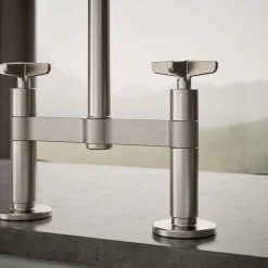 Two-hole bridge kitchen sink faucet with side sprayer^Kohler Discount