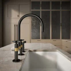 Two-hole bridge kitchen sink faucet with side sprayer^Kohler Discount