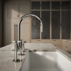 Two-hole bridge kitchen sink faucet with side sprayer^Kohler Discount