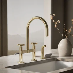 Two-hole bridge kitchen sink faucet with side sprayer^Kohler Best