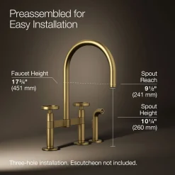 Two-hole bridge kitchen sink faucet with side sprayer^Kohler Best