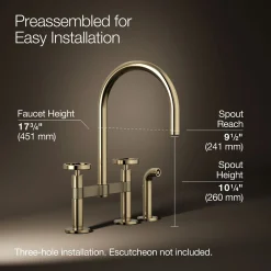 Two-hole bridge kitchen sink faucet with side sprayer^Kohler Best