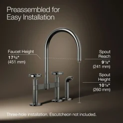 Two-hole bridge kitchen sink faucet with side sprayer^Kohler Best