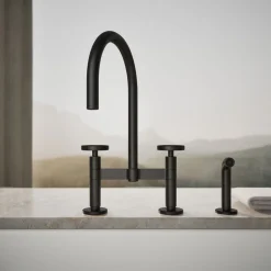 Two-hole bridge kitchen sink faucet with side sprayer^Kohler Best