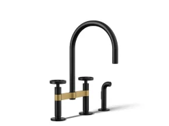 Two-hole bridge kitchen sink faucet with side sprayer^Kohler Best