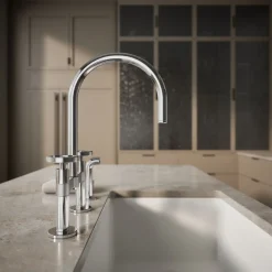Two-hole bridge kitchen sink faucet with side sprayer^Kohler Best
