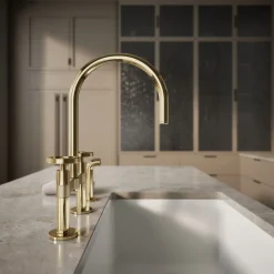 Two-hole bridge kitchen sink faucet with side sprayer^Kohler Best