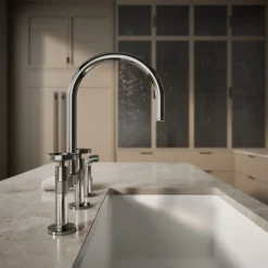 Two-hole bridge kitchen sink faucet with side sprayer^Kohler Best