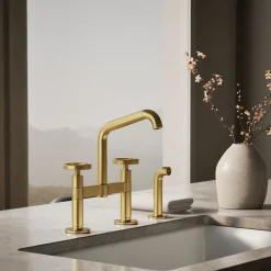Two-hole bridge kitchen sink faucet with side sprayer^Kohler Best