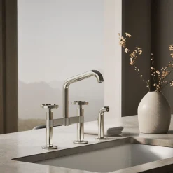 Two-hole bridge kitchen sink faucet with side sprayer^Kohler Best