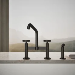 Two-hole bridge kitchen sink faucet with side sprayer^Kohler Best