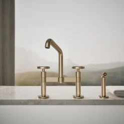 Two-hole bridge kitchen sink faucet with side sprayer^Kohler Best