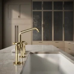 Two-hole bridge kitchen sink faucet with side sprayer^Kohler Best