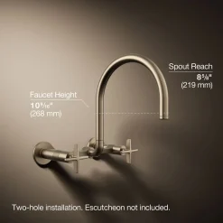 Two-hole wall-mount bridge kitchen sink faucet^Kohler Online
