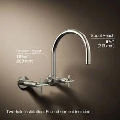 Two-hole wall-mount bridge kitchen sink faucet^Kohler Online