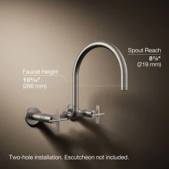 Two-hole wall-mount bridge kitchen sink faucet^Kohler Online