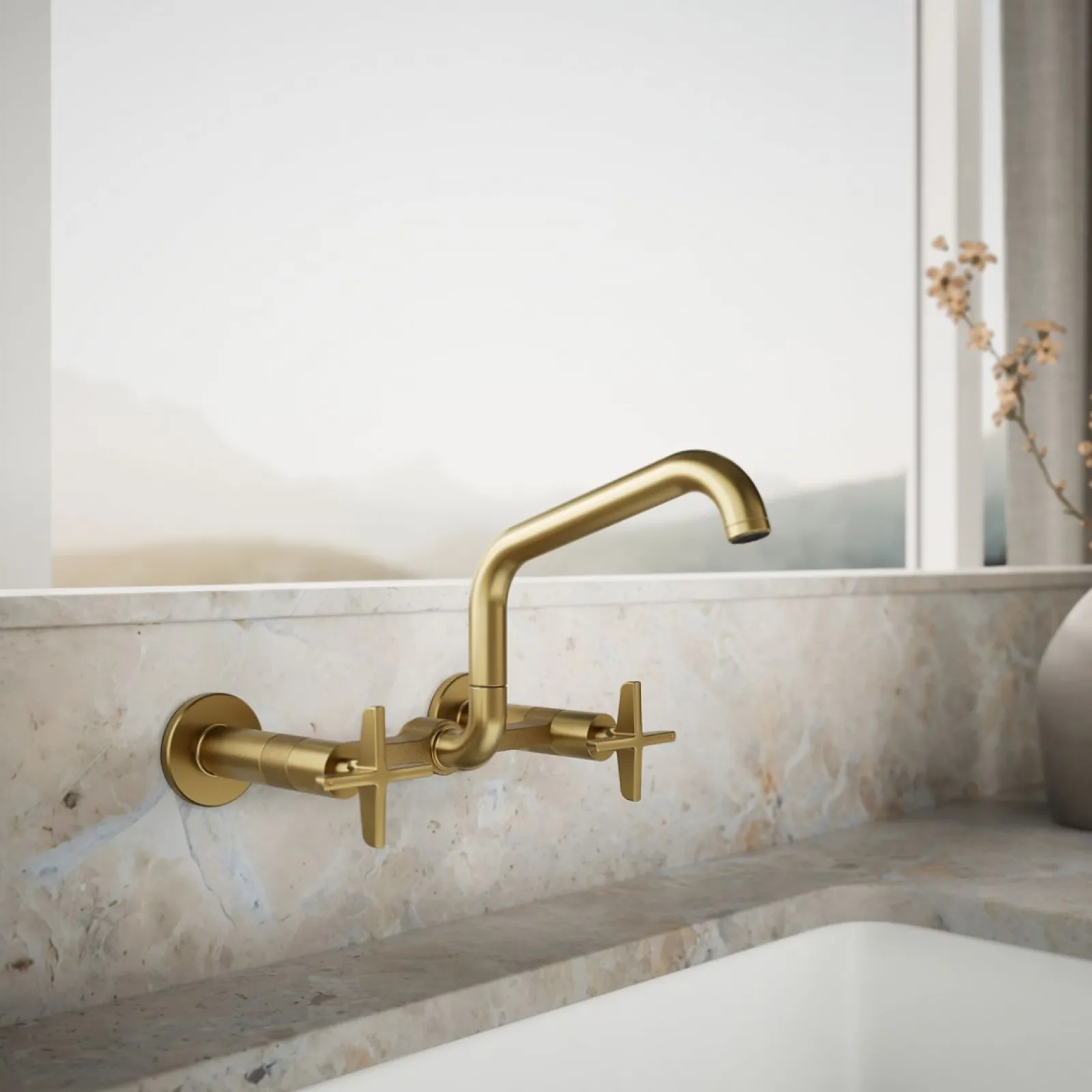 Two-hole wall-mount bridge kitchen sink faucet^Kohler Online